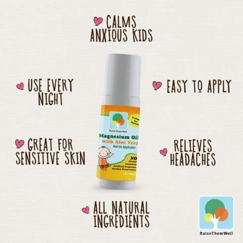 Magnesium Oil Calming Roll-On for Kids with Aloe Vera, Roman Chamomile & Lavender, Natural Relaxation Support for Anxiety, Nervousness & Hyperactivity, Gentle Formula for Daily Use, 3 fl oz