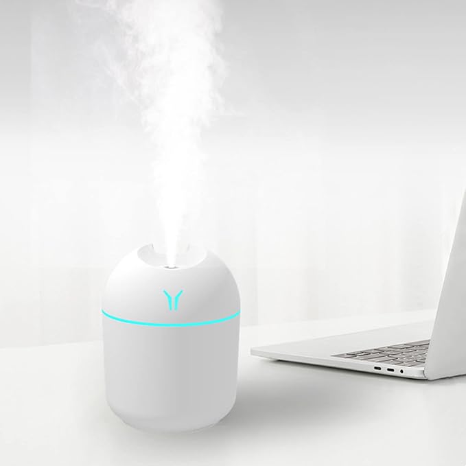 Portable Mini Humidifier, USB Personal Desktop Air Humidifier for Baby Bedroom Travel Office Home with Light, 300ml Small Cool Mist Humidifier, Essential Oil Diffusers Easy Clean