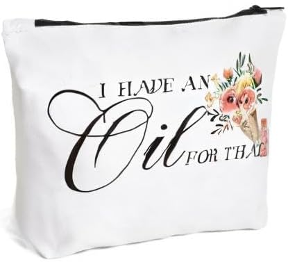 Essential Oil Bag - Essential Oil Storage - Travel Makeup Bag - Aromatherapy Travel Case - White - Letter Print - Soft & Durable Canvas - Unisex Adult - 9.5 x 7 Inches