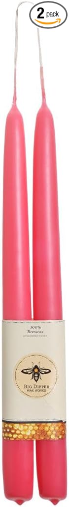 Big Dipper Wax Works Cherry Blossom Pink Hand-Dipped Beeswax Taper Candles – 12” x 7/8”, 2-Pack, 100% Pure Beeswax, Long Burning, Clean, Cotton Wick, Handmade in USA, Home Décor & Wedding Candles