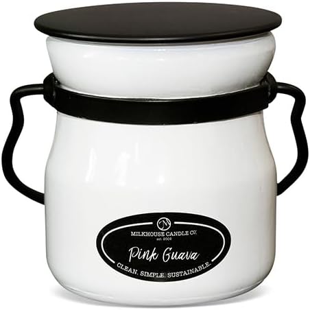 Milkhouse Candle Company Pink Guava Soy Candle - Summer Fruits | Citrus Sparkle | Freesia Scented - 5 oz Cream Jar with Lid, 35+ Hour Burn Time, Made in the USA