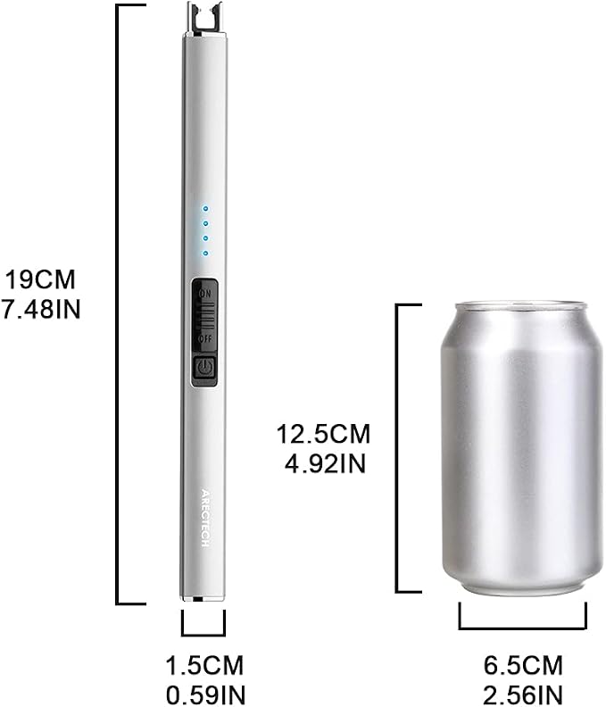 ARECTECH Electric Candle Lighter with Type-C Cable Rechargeable Plasma Arc Lighter for Candle Camping Kitchen Stove Birthday Gift for Man Women Wife Silvery