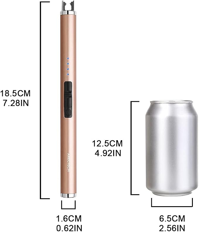 ARECTECH Rechargeable Electric Candle Lighter, Christmas Stocking Stuffers Gifts for Mom Men Wife, Arc Plasma Windproof Lighter for Candle Kitchen Birthday with Type-C Cable, Gold 2 Pack