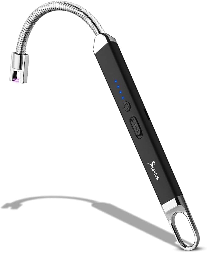 SUPRUS Lighter Rechargeable USB Lighter Arc Electric Lighetrs with Safety Switch 360° Flexible Neck Flameless Grill Long Lighters for Candle Camping Cooking (Black)