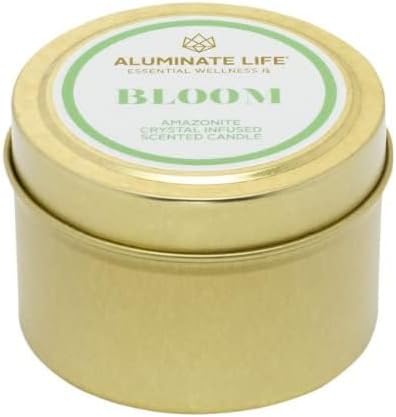 Luxury Candle Tin, 4 OZ, Bloom - Amazonite Crystal Infused - Scents of Lavender, Neroli, and Jasmine - Hope, Discovery, & Growth - Coconut Wax Blend, Essential Oils, Dr. Developed