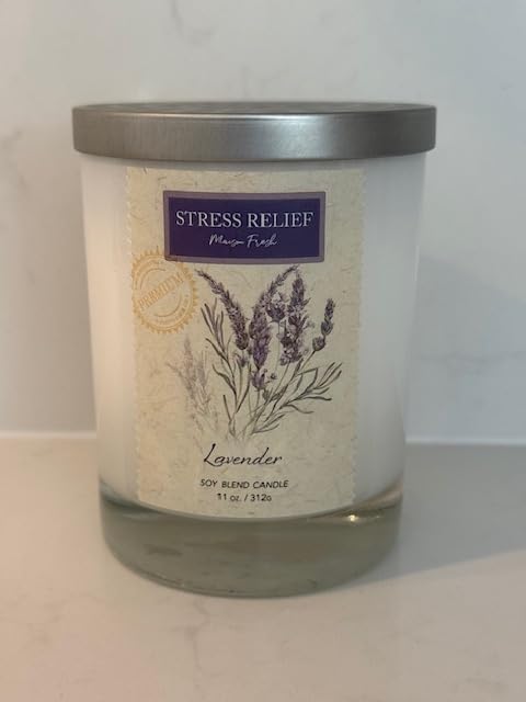 Scentsational Stress Relief Lavender Soy Blend Candle, 11 oz, White Jar with Silver Lid, 55 Hour Burn Time