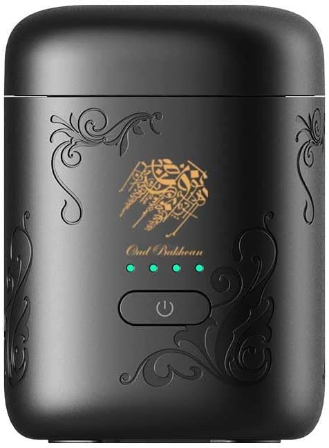 Mini Portable USB Smart Incense Burner, Rechargeable Arabic Oud Burner, Electronic Bukhoor Diffuser with LED Battery Indicator, Compact Aroma Diffuser for Home, Office, Car (Black)