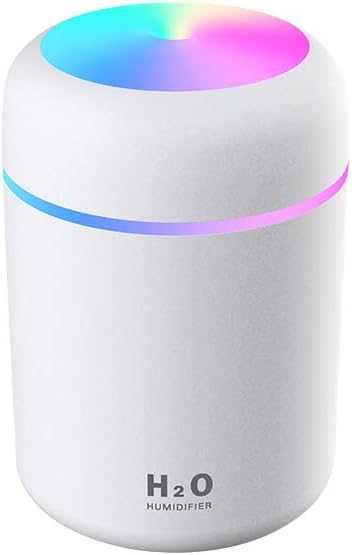 Colorful Cool Mini Humidifier, Essential Oil Diffuser, Aroma Essential USB Personal Desktop Humidifier for Car, Office Room, Bedroom etc,2 Adjustable Mist Modes (White)
