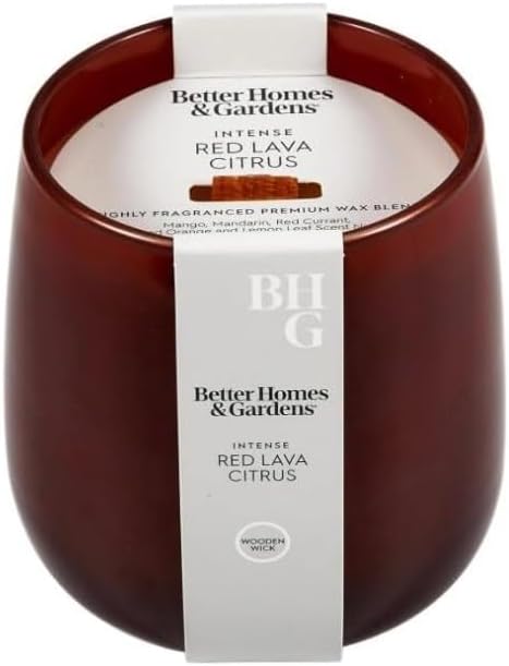 YR BH&G – Luxury Scented Candle, Red Lava Citrus, 14.5 oz Wooden Wick Jar