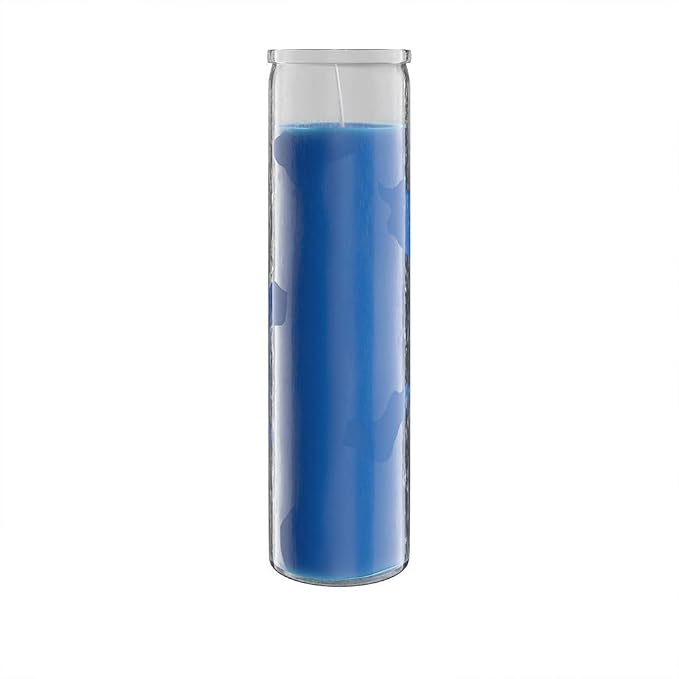 Simply Soson 2x8 inch Blue Devotional Candles in Glass Jar - 1 Piece - 90 Hours – Prayer Candle - Tall Pillar Candles for Religious, Memorials, Party Decor