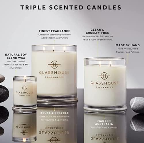 Glasshouse Fragrances A Tahaa Affair Candle, Triple Scented Natural Soy Wax Blend, 2 Wicks & Glass Jar, 65 Hour Burn Time, Vanilla Caramel, 13.4 Oz (380g)