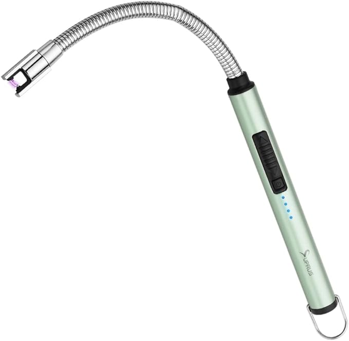 SUPRUS Electric Candle Lighter USB Type C Rechargeable Lighter Steel Shell & Hanging Hook with 360° Flexible Neck(Green)
