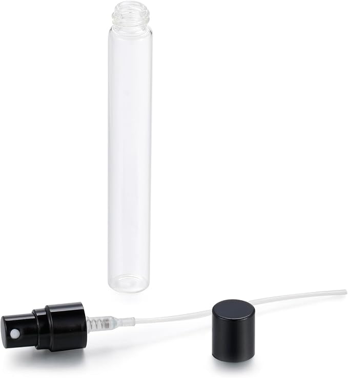 20Pcs 10ml Empty Clear Glass Mist Spray Bottle Refillable Mini Perfume Atomizer Travel Sample Bottle with Black Aluminized Nozzle Makeup Container for Perfume (10ml Black Caps)