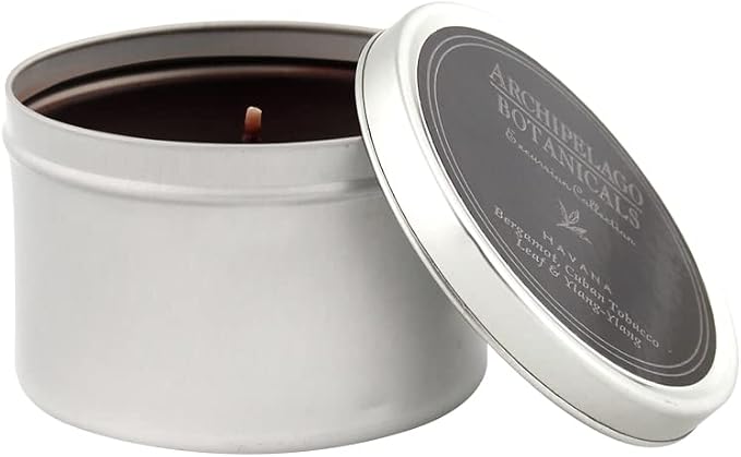 Archipelago Botanicals Havana Travel Tin Candle, Bergamot, Tobacco Flower and Ylang Ylang, Premium Wax Blend, Burns Approx. 30 Hours, 5.9 oz