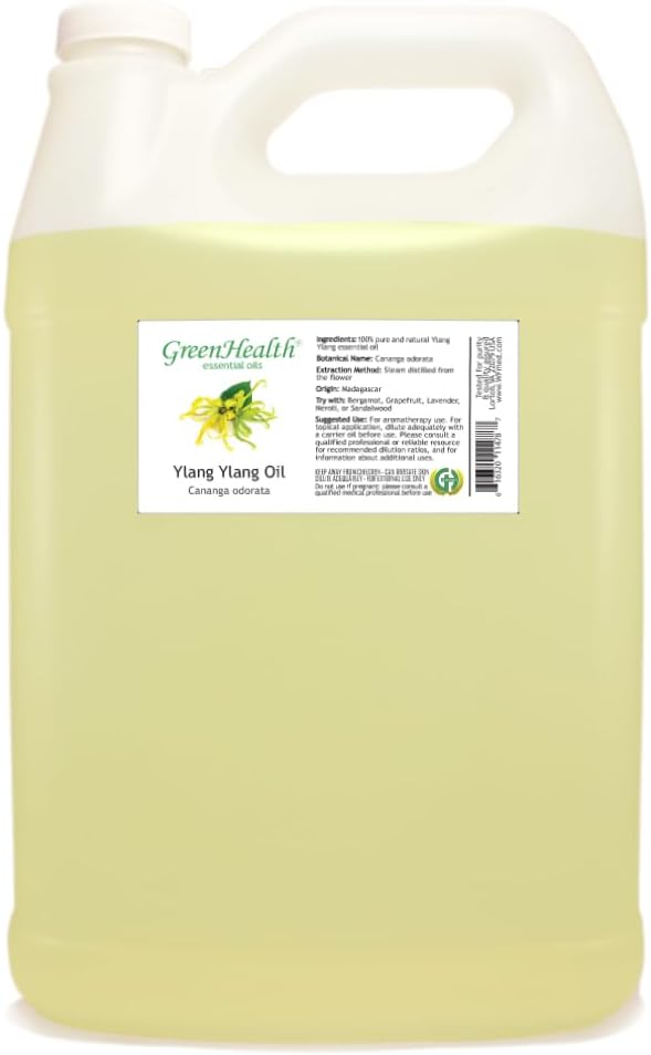 GreenHealth Ylang Ylang Essential Oil – 1 Gallon (128 fl oz) – 100% Pure Essential Oil – Bulk for Candle & Soap Making – Fluorinated F-Style Jug
