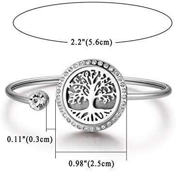 Cupimatch Adjustable Tree of Life Essential Oil Diffuser Bracelet, Stainless Steel CZ Aromatherapy Locket Bangle 8 Color Pads Jewelry Set for Women for Mother's Day