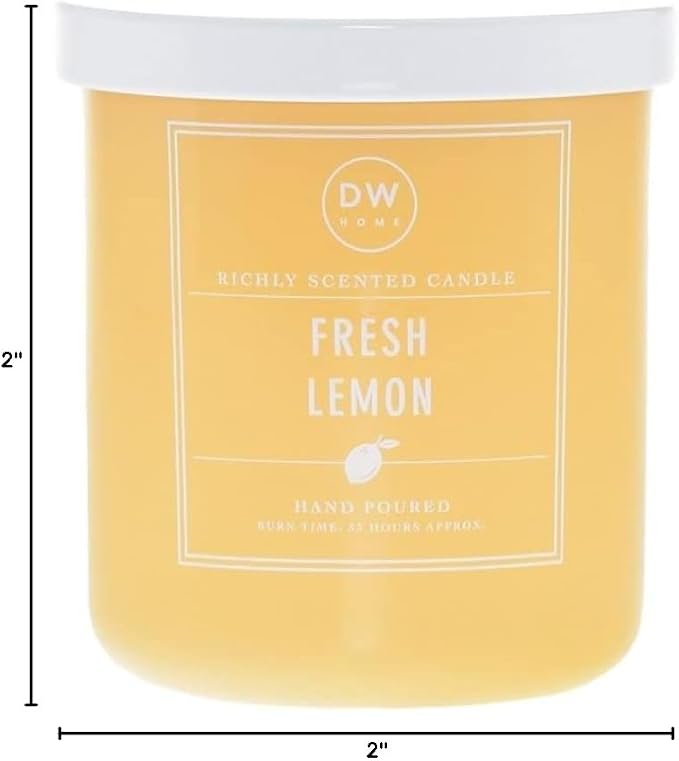 DW Home Fresh Lemon Scented Candle for Home, 9 oz, Medium Single Wick Candle Jar, Up to 33H Burn Time, Luxury Scented Candle for Relaxation, Gifting, Home Décor