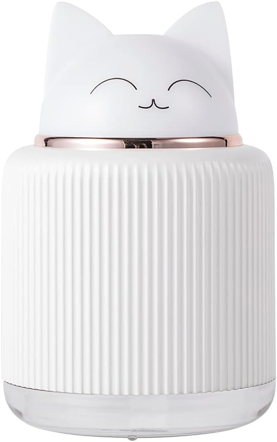 Mini Humidifier-Cute Cat Mist Humidifier for Kids Bedroom, Small Ultrasonic humidifier for Home Car Office with USB 2 LED Colors, Waterless Auto Shutoff, Quiet 300ml (Pink)