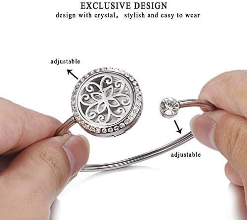 Cupimatch Adjustable Tree of Life Essential Oil Diffuser Bracelet, Stainless Steel CZ Aromatherapy Locket Bangle 8 Color Pads Jewelry Set for Women for Mother's Day