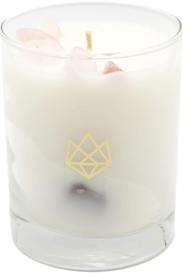 Luxury Glass Jar Candle, 14.5 OZ, Sleep - Rose Quartz Crystal Infused - Scents of Rose, Lavender, and Vanilla - Tranquility, Love, & Comfort - Coconut Wax, Valentine's Day Gift