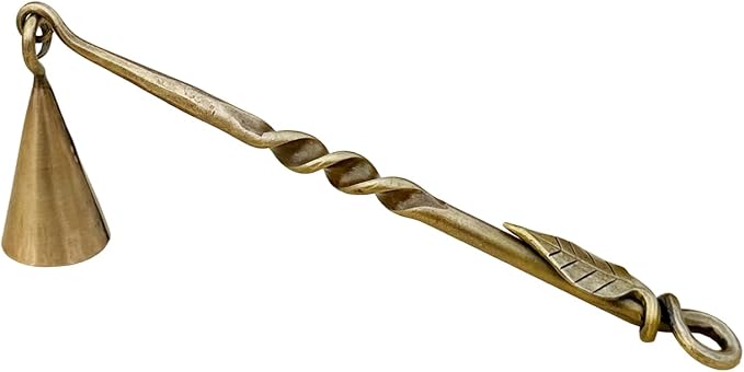 Living Ideas Hand Forged Leaf Candle Snuffer Iron Handmade Medieval Candle Snuffer Blacksmith Candle Extinguisher Gift for Candle Lovers Classic Look Antique Brass Finish Wick Candlesnuffers