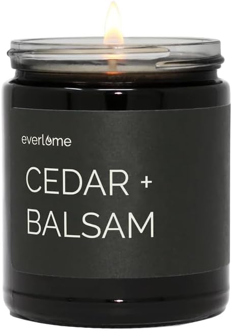 Premium Soy Wax Candle | Highly Scented Black Glass Jar Candles | Long Lasting, Clean Burn | 8 oz | Gifts for Man and Woman | Made in USA (Cedar + Balsam)