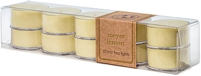 Eco Candle Co. Tea Light Candles, Meyer Lemon, 10-Pack - Scents of Lemon, Bergamot, Orange - Recyclable, 100% Soy Wax, No Lead, Hand Poured, Midwest Soybeans, .6 oz. Each