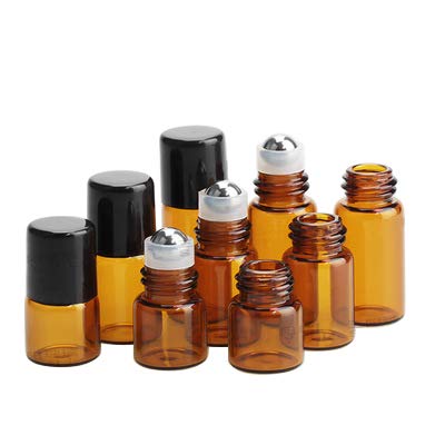 25 Pack Amber Glass Roll On Bottles for Essential Oils,Empty Glass Vial with Stainless Steel Roller Balls Perfume Aromatherapy Travel Roll On Container Lip Gloss (2ml)