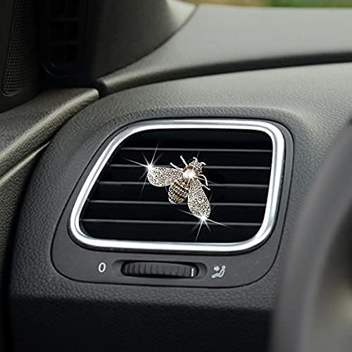 Shiny Bee Vent Clips, Crystal Bee Air Freshener Vent Clip Car Bling Interior Decoration Rhinestone Car Bling Accessories (Silver)