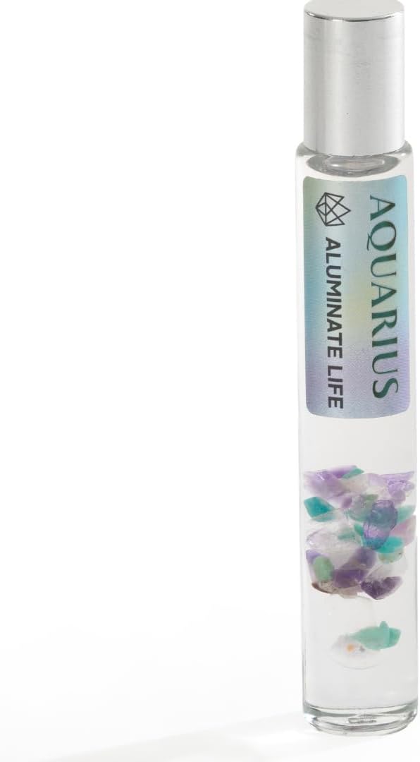 Aquarius Zodiac Crystal-Infused Essential Oil Rollerball, Aromatherapy Blend - Creativity & Clarity, Premium Astrology Sign Birthday Gift, Natural Therapeutic Roller, 10 mL