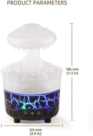 BOHOFAM Aroma Essential Oil Diffuser,Rain Cloud humidifier Simultaneously Water Drip and Air Mist,Rain Diffuser with 4 Hotel Collection Essential Oils for Home,Bedroom,Colorful Light(Black)