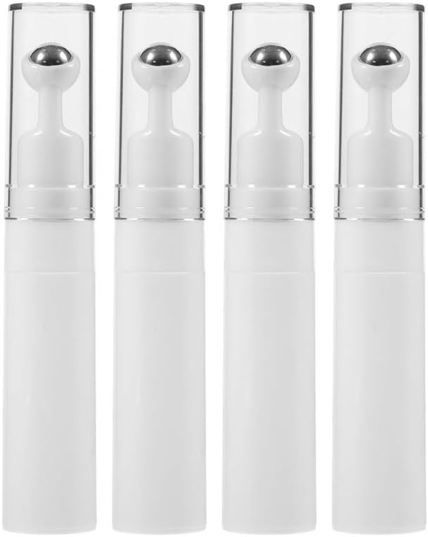 Didiseaon 4pcs Essential Oil Roller Bottle 5 ML White Refillable Perfume Container Travel Size Eye Cream Dispenser Stainless Steel Ball Skin Care Massage Tool Women Daily Morning Kit 3.6 Inches