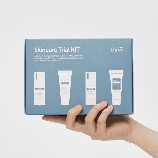 DearKlairs Skincare Travel Trial Kit – Korean Mini Set with Cleansing Oil, Foaming Cleanser, Toner & Soothing Cream, Facial Gift Set for All Skin Types, Vegan, Cruelty-Free
