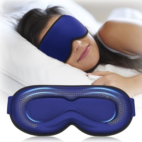 Weighted Blackout Sleep Mask, 3D Contoured Zero Eye Pressure, Lash-Friendly Deep Eye Cups, Adjustable Slide Buckle Strap, Spring Break & Beach Vacation Essential, Summer Travel Sleep Mask (Navy Blue)