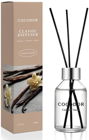 COCODOR Classic Reed Diffuser/Cashmere Vanilla/3.4oz(100ml)/1 Pack/Home Fragrance Scent Essential Oil Stick Diffuser for Bedroom Bathroom Home Décor