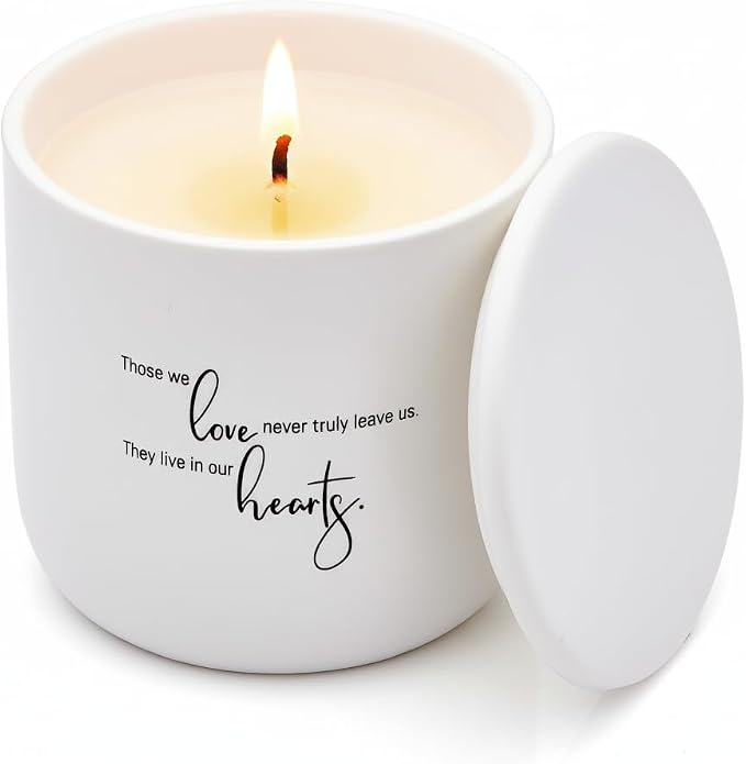 Sympathy Candle for Loss of Loved One - Those We Love Memorial Gifts in White Ceramic Jar - 40 Hour Natural Soy Wax Remembrance Candle - Gardenia Scented Bereavement, Grief & Condolence Present