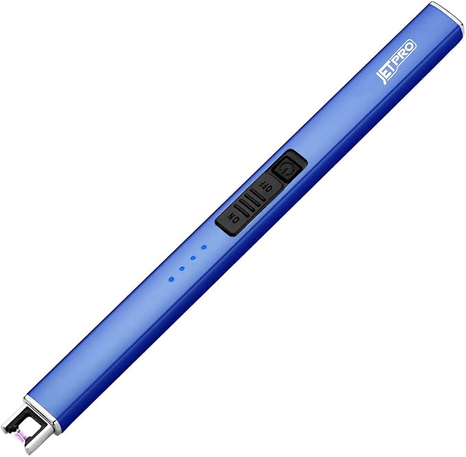 Electric Arc Windproof Lighter Flameless USB Rechargeable Lighter with Safety Lock for Candle BBQ Camping (Dark Blue)