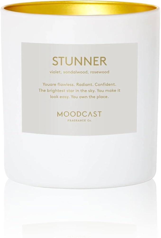 Moodcast Stunner Scented Candle - Aesthetic Candle for Home, Sandalwood, Violet & Rosewood, Clean Coco Wax Blend, Vegan, Paraben Free, 45-Hour Long Lasting Burn - 8oz