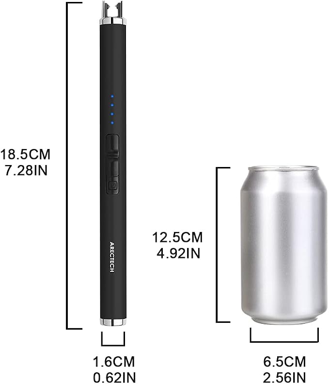 ARECTECH Rechargeable Electric Candle Lighter, Arc Plasma Windproof Lighter for Candle Kitchen Birthday, Christmas Stocking Stuffers Gifts for Mom Men Wife with Type-C Cable, Black