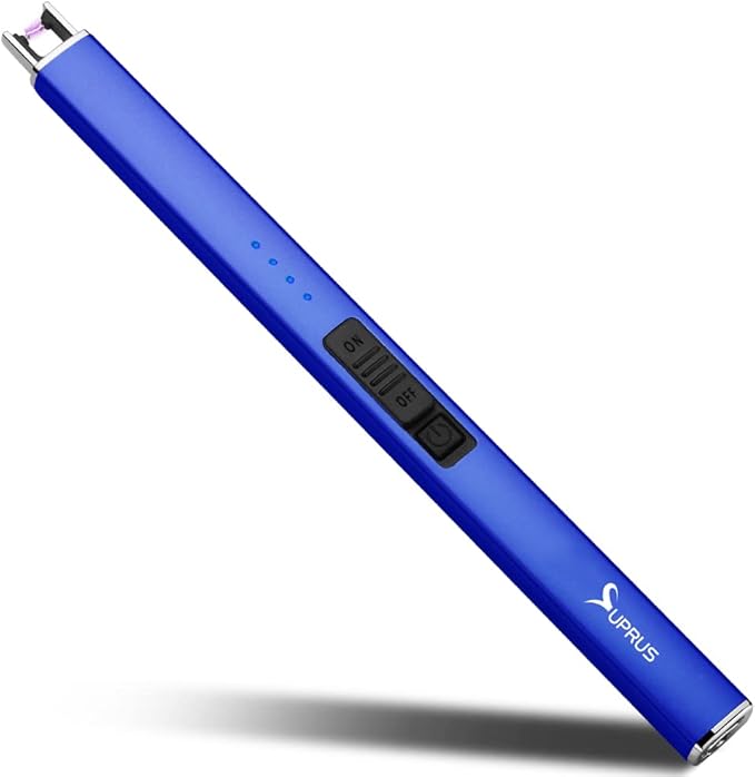 SUPRUS Electric Lighter Arc Windproof Flameless USB Rechargeable Lighter with Safety Lock for Candle BBQ Camping (Dark Blue)