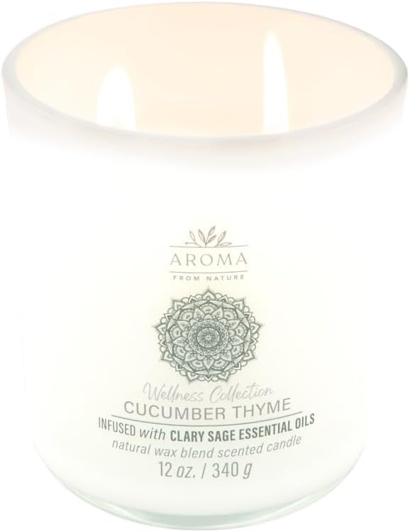 House of Velas, Aroma from Nature Wellness Collection Candle, 12 oz, 2 Cotton Wicks, Cucumber Thyme, Large Painted Jar