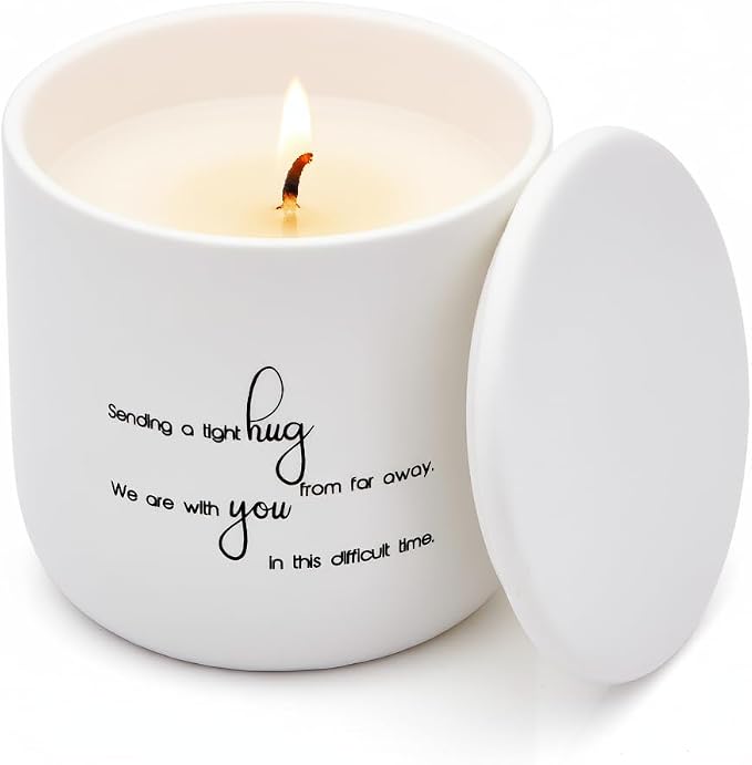 Sympathy Candle for Loss - Sending a Tight Hug Memorial Gift - Lime Basil Mandarin - 40H Soy Wax Remembrance, Bereavement, Grief & Condolence Keepsake
