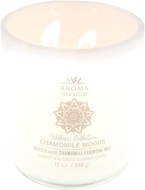 House of Velas, Aroma from Nature Wellness Collection Candle, 12 oz, 2 Cotton Wicks, Chamomile Woods, Large Painted Jar