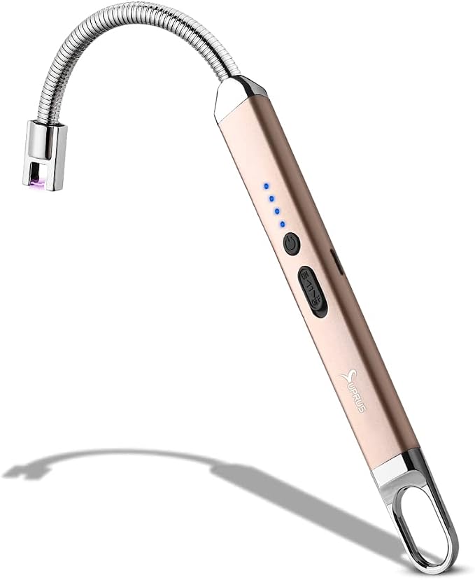 SUPRUS Lighter Rechargeable USB Lighter Arc Electric Lighetrs with Safety Switch 360° Flexible Neck Flameless Grill Long Lighters for Candle Camping Cooking (Champagne Gold)