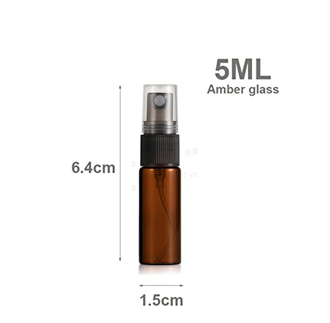 Elfenstall- 20pcs Amber 5ml 1/6oz Atomizer Vial Glass Bottle Spray Refillable Perfume Empty Fine Mist Sample Bottle Clean Cloth Free 3ML Pipette for Travel Party