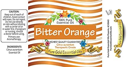 Pure Gold Essential Oils - Orange (Bitter) Essential Oil - 0.33 Fluid Ounces
