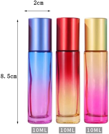 10 Packs 10ml Gradient Color Essential Oil Roller Bottles,Thick Glass Empty Refillable Roll On Bottles with Stainless Steel Roller Balls for Travel,Fragrance,Perfume, Essential Oil (Purple)