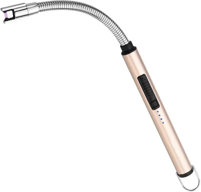 ARECTECH Electric Arc Candle Lighter Flameless Rechargeable USB Long Lighter for Candle Cooking BBQs Fireworks Gold