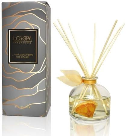 Reed Diffuser Set, Mandarin Lime & Basil Scented Oil Diffuser with Sticks, Home Fragrance Accessories for Bathroom Shelf Decor, Aroma Diffusers for Home or Office Desk, USA Made