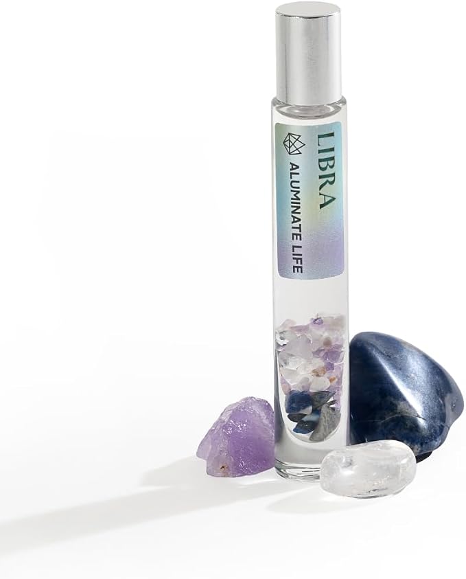 Libra Zodiac Crystal-Infused Essential Oil Rollerball, Aromatherapy Blend - Harmony & Calm, Premium Astrology Sign Birthday Gift, Natural Therapeutic Roller, 10 mL